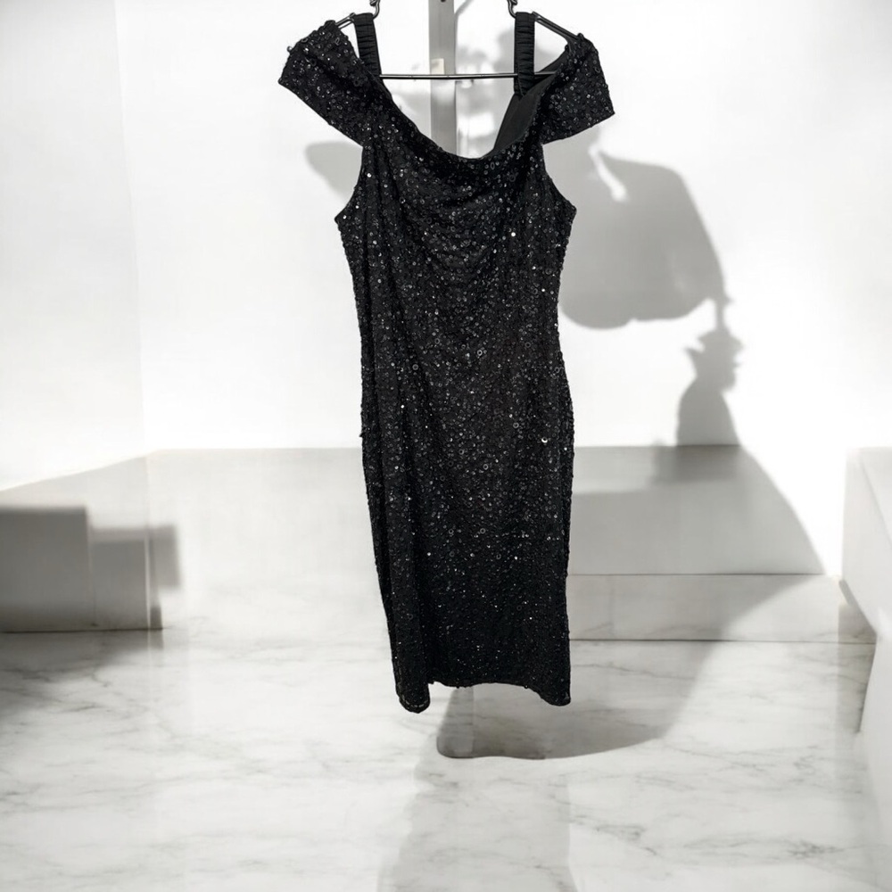 Adrianna Papell Black Off the Shoulder Dress